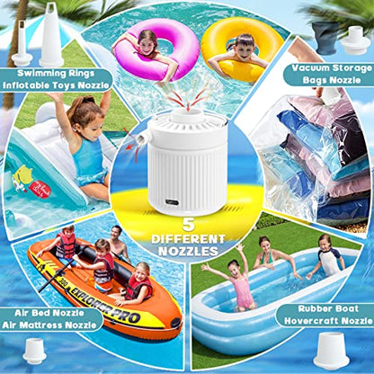  Mini Portable Air Pump For Inflatables, Electric Pump For Air Mattress Sleeping Pad, Rechargable USB Small Travel Air Pump With LED Lighting, Tiny Pump For Swimming Rings Bed Pool Toy (White)