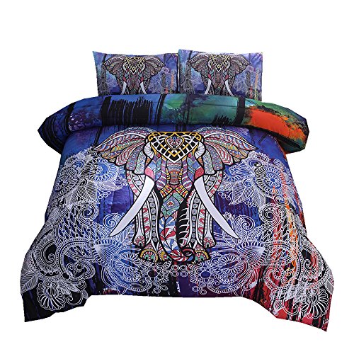 NTBED Bohemian Elephant Comforter Set Queen 3-Pieces Microfiber Exotic Printed Bedding Boho Mandala Printed Quilt Sets, Multi