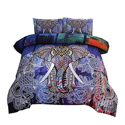  NTBED Bohemian Elephant Comforter Set Queen 3-Pieces Microfiber Exotic Printed Bedding Boho Mandala Printed Quilt Sets, Multi