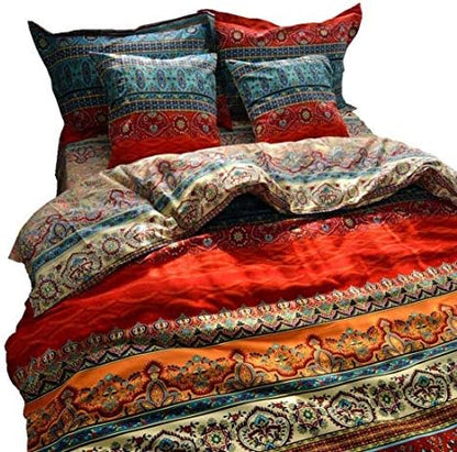  LELVA Boho Duvet Cover Set California King Colorful Stripe Fitted Sheet Set Bohemian Bedding Set Baroque Style Bedding Set 4pcs