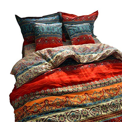  LELVA Boho Duvet Cover Set California King Colorful Stripe Fitted Sheet Set Bohemian Bedding Set Baroque Style Bedding Set 4pcs