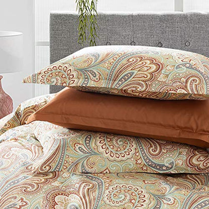  Eikei Boho Paisley Print Luxury Duvet Quilt Cover And Shams 3pc Bedding Set Bohemian Damask Medallion 350TC Egyptian Cotton Sateen (Rust, King)