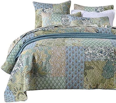  NEWLAKE Bohemian Floral Pattern Bedspread Quilt Set With Real Stitched Embroidery,Queen Size