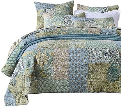  NEWLAKE Bohemian Floral Pattern Bedspread Quilt Set With Real Stitched Embroidery,Queen Size