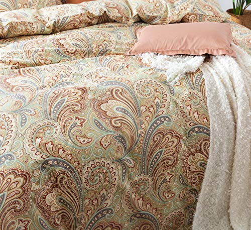  Eikei Boho Paisley Print Luxury Duvet Quilt Cover And Shams 3pc Bedding Set Bohemian Damask Medallion 350TC Egyptian Cotton Sateen (Rust, King)