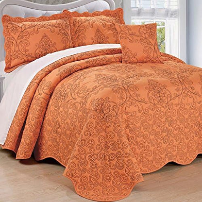  Home Soft Things Damask 4 Piece Bedspread Set,Scalloped Edge Reversible Quilt Coverlet Comforter Prewashed Bedding Set, Matelasse Embossed Floral Solid Pattern,Lavender Fog Oversize King(120" X 120")