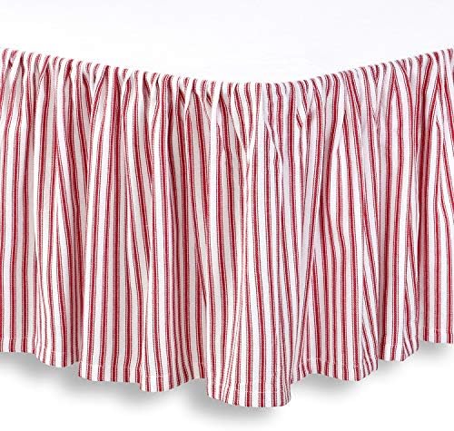  Black And White Ticking Stripe Woven Cotton Bedskirt 16 Inch Drop, Queen (60 X 80 Inches)