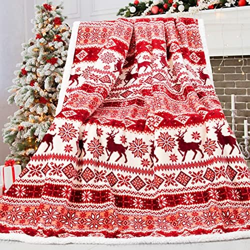  Sherpa Christmas Throw Blanket For Adults, Fleece Flannel Holiday Blankets And Throws, Cozy Warm Fuzzy Fluffy Soft Throw Blankets For Couch Bed, Gifts For Women Men & Kids(51" X 63", Red)