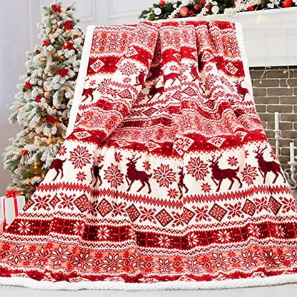  Sherpa Christmas Throw Blanket For Adults, Fleece Flannel Holiday Blankets And Throws, Cozy Warm Fuzzy Fluffy Soft Throw Blankets For Couch Bed, Gifts For Women Men & Kids(51" X 63", Red)
