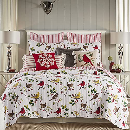  Thatch Home Joy Birds Joy Birds Quilt - Full/Queen - Birds And Holly - Red, Green, Citron, Taupe, Brown - Quilt (88x92in.) - Reversible - Cotton/Poly
