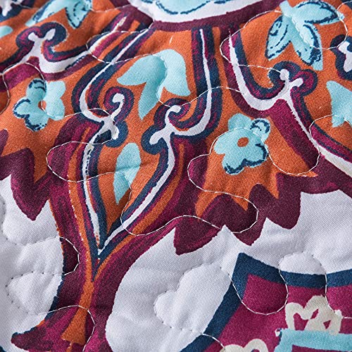  Hemian Reversible Cozy Paisley Floral Bedspread Set - Bright Buta Folky Vibrant Colorful Coverlet - Turquoise Blue Red Orange With White Background - Cal King - 3-Pieces
