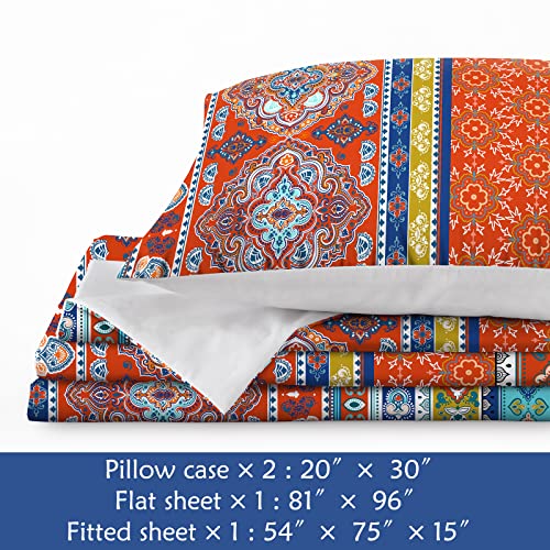  Jekeno Full Size Bohemian Bedding Sheet Set, Boho Sheet Set 3 Piece Colorful Tribal Striped Bed Sheets Set + Deep Pocket Fitted Sheets + Flat Sheet + Pillow Case