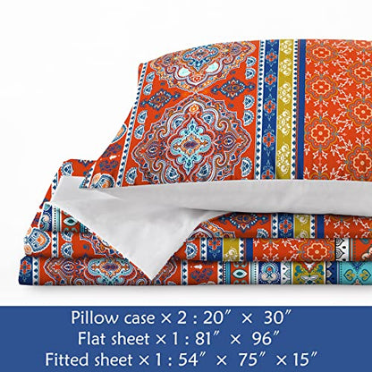  Jekeno Full Size Bohemian Bedding Sheet Set, Boho Sheet Set 3 Piece Colorful Tribal Striped Bed Sheets Set + Deep Pocket Fitted Sheets + Flat Sheet + Pillow Case
