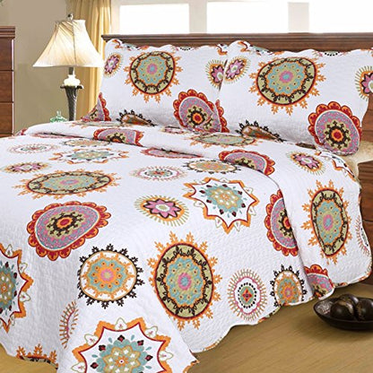  Reversible Quilt Set With Shams Twin Size Hypoallergenic For All Season Pattern#5