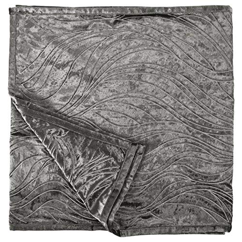  HiEnd Accents Celeste Silver Velvet Modern Glam Bed Runner Scarf, Wave Embroidery
