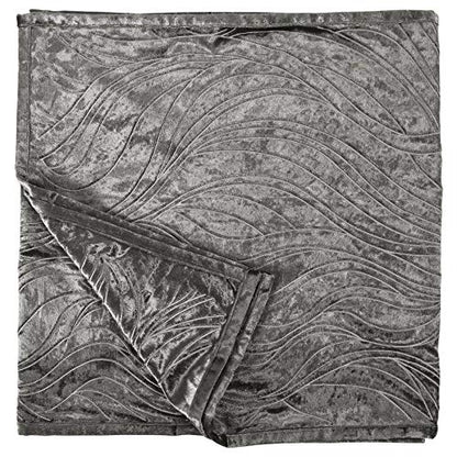  HiEnd Accents Celeste Silver Velvet Modern Glam Bed Runner Scarf, Wave Embroidery