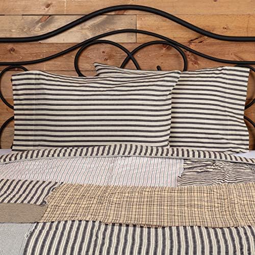  Ashmont Ticking Striped Cotton Farmhouse King Bedding Accessory, Pillowcase Set 21x40, Charcoal Grey