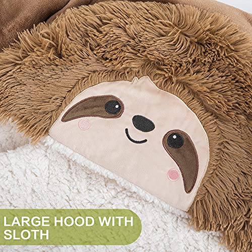  Sloth Wearable Hooded Blanket For Adults - Super Soft Warm Cozy Plush Flannel Fleece & Sherpa Hoodie Throw Cloak Wrap - Sloth Gifts For Women Adults And Kids (Brown)