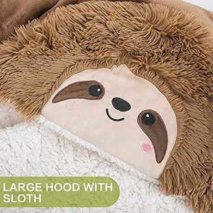 Sloth Wearable Hooded Blanket For Adults - Super Soft Warm Cozy Plush Flannel Fleece & Sherpa Hoodie Throw Cloak Wrap - Sloth Gifts For Women Adults And Kids (Brown)