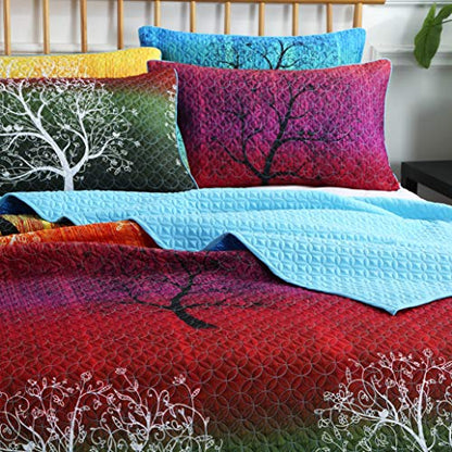  Rainbow Tree 5 Piece Bedspread Coverlet Quilt Set: Quilt And 4 Pillow Shams (King)