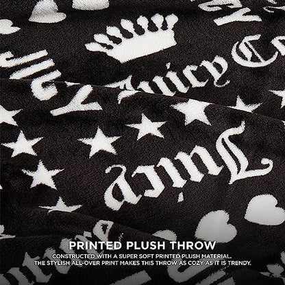  Juicy Couture - Throw Blanket | Crown Royal | Plush And Cozy | Decorative Blankets For Sofas, Chairs And Beds| Luxurious And Soft | Chic Home Decor | Measures 50" X 70" | Black/White