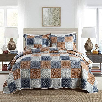  NEWLAKE Bohemian Floral Pattern Bedspread Quilt Set With Real Stitched Embroidery,Queen Size