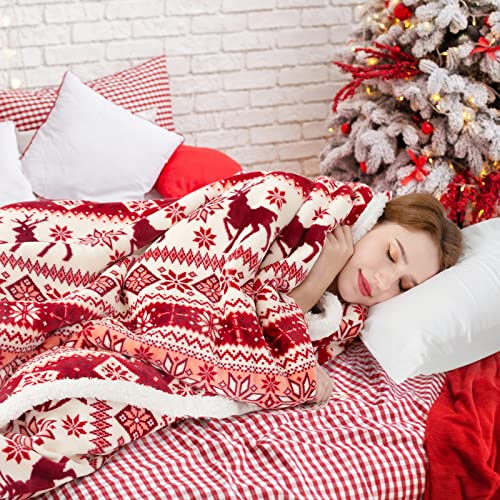  Sherpa Christmas Throw Blanket For Adults, Fleece Flannel Holiday Blankets And Throws, Cozy Warm Fuzzy Fluffy Soft Throw Blankets For Couch Bed, Gifts For Women Men & Kids(51" X 63", Red)