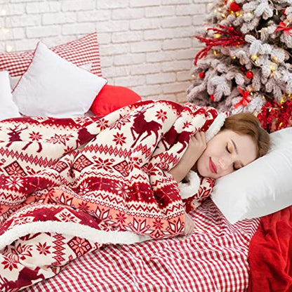  Sherpa Christmas Throw Blanket For Adults, Fleece Flannel Holiday Blankets And Throws, Cozy Warm Fuzzy Fluffy Soft Throw Blankets For Couch Bed, Gifts For Women Men & Kids(51" X 63", Red)