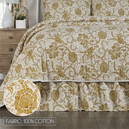  Dorset, Farmhouse Bed Skirt Dust Ruffle, Floral, Queen, Gold, 60x80x16