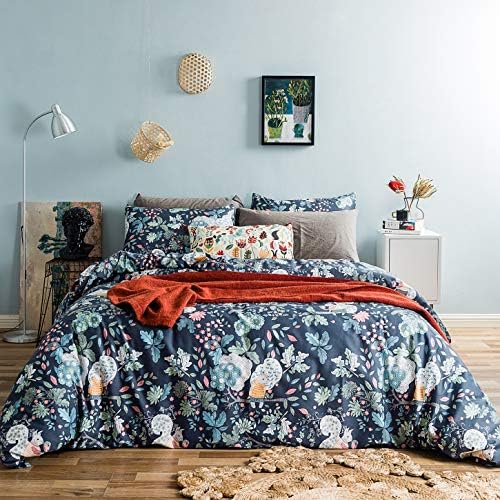  SUSYBAO Vintage Floral Duvet Cover King 100% Egyptian Cotton Garden Botanical Duvet Cover 3 Pieces Set 1 White Flower Duvet Cover With Zipper Ties 2 Pillowcases Luxury Ultra Soft Retro Plant Bedding