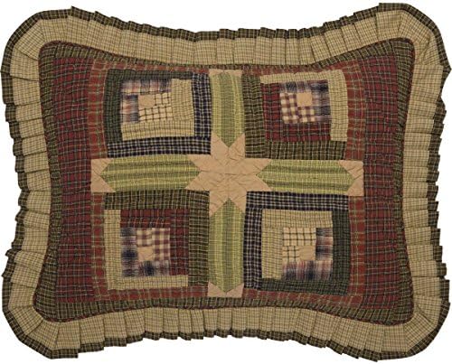  VHC Brands Tea Cabin Green Plaid Standard Pillow Case Set Of 2 21x30 Country Rustic Bedding Accessory, Moss Green