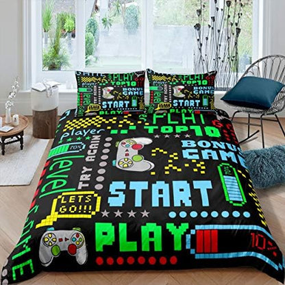  Gamepad Duvet Cover Set Teens Modern Video Games Bedding Set For Kids Boys Children Bedroom Decor Novelty Gamer Console Action Buttons Comforter Cover Black Red Stripe Geometry Bedspread Cover Full