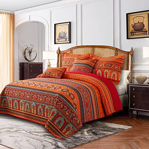 BEDIFANY 3 Pieces Boho Cotton Queen Size Quilt Sets,Soft Bedspread Queen Size Lightweight Quilted Coverlets Farmhouse Bedding Sets For Bed Decorations For All Seasons