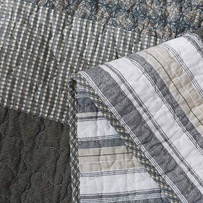  Madrona Striped Grey And White Throw Blanket - 50" X 60": 100% Cotton Modern Coverlet, Quilted Patchwork Bedspread, Modern Dark Olive Throw, Lap Bedding Quilt, Lightweight Couch Cover
