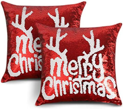 OTOSTAR Christmas Sequin Throw Pillow Covers 18x18 Inch Sparkle Decorative Pillowcases Magic Red Cushion Cover For Party Christmas Couch In-Outdoor Home Decor (Merry Christmas 5 Packs)