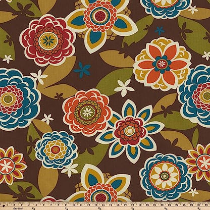  Pillow Perfect Reversible Floral Stripe Outdoor Throw Accent Pillow, Plush Fill, Weather, And Fade Resistant, Large Square - 18.5" X 18.5", Brown/Orange Annie, 2 Count