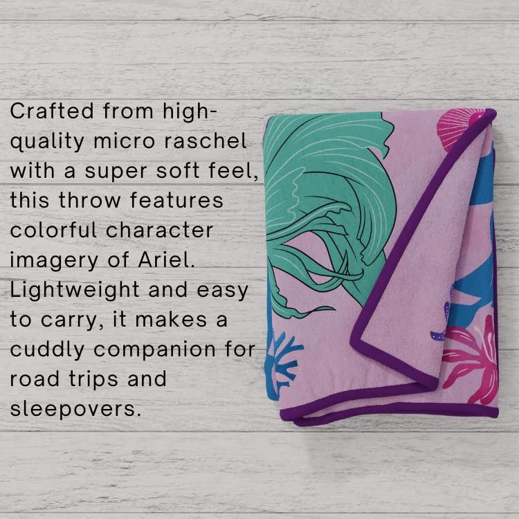  Franco Disney Princess Ariel The Little Mermaid Live Action Movie Kids Bedding Super Soft Plush Micro Raschel Throw, 46 In X 60 In, (Official Licensed Product)