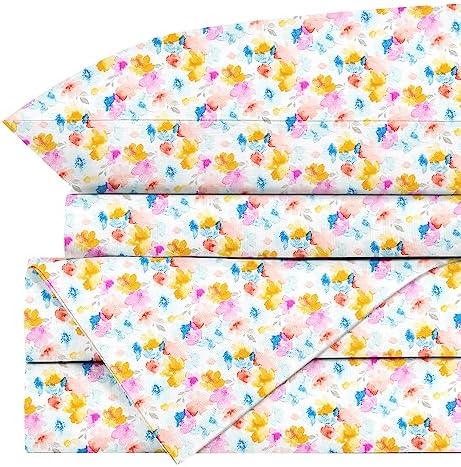  JUMEE 4PC Twin Sheet Set, Soft Microfiber Floral Bed Sheets, Printed Yellow Flower Bedding Set With 16" Deep Pocket, Breathable & Cool, Wrinkle and Fade Resistant, Yellow Floral