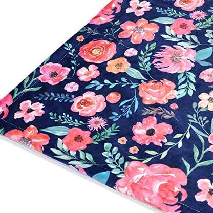  Baby Blanket For Girls Super Soft Double Layer Minky With Dotted Backing, Elegant Receiving Blanket With Pink Floral Multicolor Printed Blanket 30 X 40 Inch(75x100cm), Navy Blue