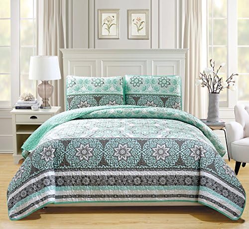 Chezmoi Collection Bodhi 3-Piece Floral Medallion Printed Bedspread Set - Colorful Boho Microfiber Quilt Set, Queen (100" X 95")