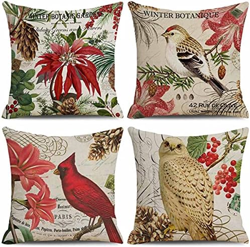  CARROLL Set Of 4 Winter Spring Throw Pillow Cover, Simple Lovely Christmas Animals Pillow Cover, Christmas Decoration Gift Home Decoration Square Sofa Chair Cushion Cover, 18x18 Inch