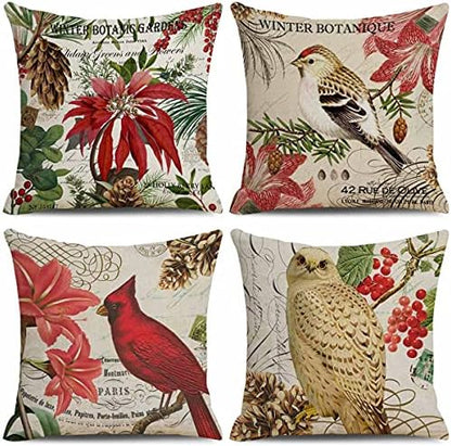  CARROLL Set Of 4 Winter Spring Throw Pillow Cover, Simple Lovely Christmas Animals Pillow Cover, Christmas Decoration Gift Home Decoration Square Sofa Chair Cushion Cover, 18x18 Inch