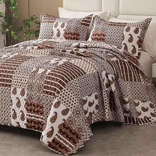  Floral Pattern Quilt Set Queen Burnt Orange Bedspread 3 Pieces Coverlet Soft Lightweight Bed Cover With 2 Pillow Shams For All Season 90"x96"