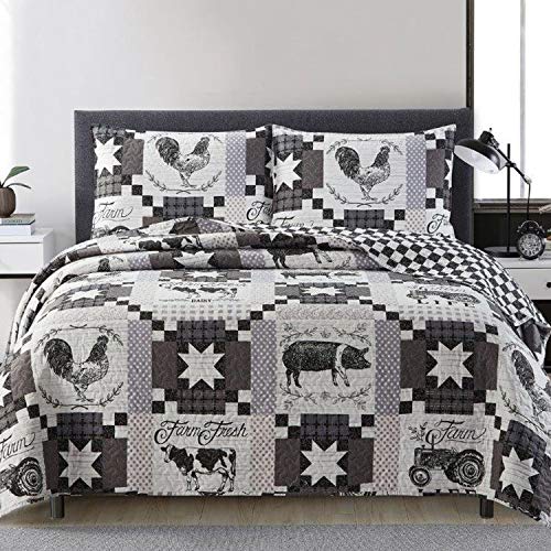  Quilt Bedding Set Printed Lightweight Reversible Quilt With Matching Pillow Shams - Cozy & Beautiful Lodge-Themed Bedding
