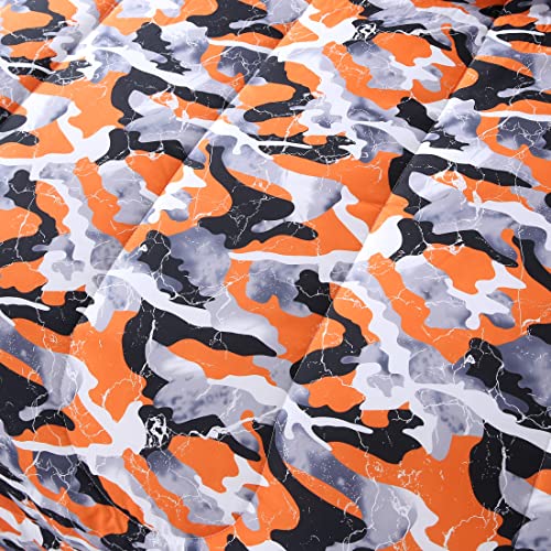  Camouflage Comforter Set For Boys Queen Size Bedding Sets Twin Size,7 Pieces Bed In A Bag For Kids Teens Adults, Marble Bedding Comforter Sheet Set,Orange