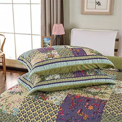 ABREEZE Lavender Green Comforter King Luxury Quilt Set Frosted Pastel Gardenia Bohemian Cotton Patchwork Quilted Coverlet Bedspread Set Green Purple Quilt King Patchwork Quilt