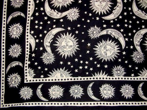 Unknown Celestial Print Tapestry Cotton Bedspread 108" X 88" Full-Queen Black
