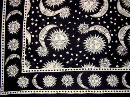 Unknown Celestial Print Tapestry Cotton Bedspread 108" X 88" Full-Queen Black