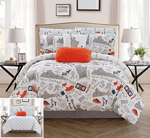  Chic Home Liberty 9 Piece Reversible Comforter New York Inspired Printed Design Bed In A Bag-Sheet Set Decorative Pillows Shams Included Size, Queen, Purple