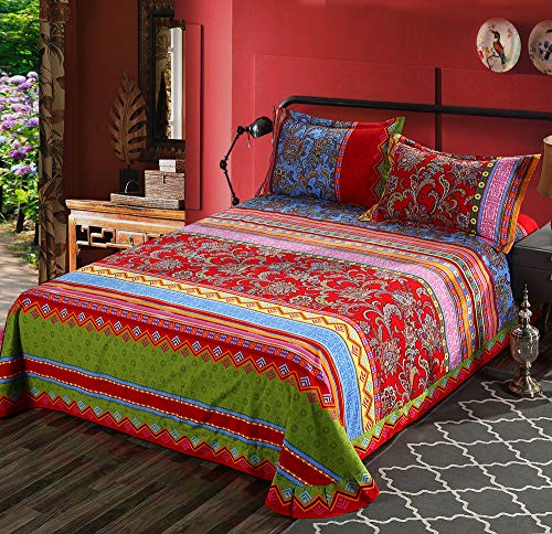  Bohemian Retro Printing Bedding Sets 4 Pieces ,100% Brushed Cotton Ethnic Vintage Floral Duvet Cover Full Size Boho Bedding Sets
